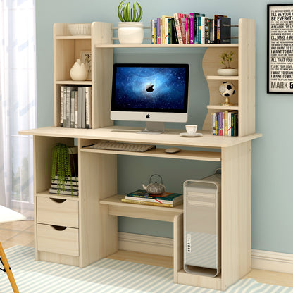 Expert Computer Desk Workstation with Shelf & Cabinet  (White Oak)