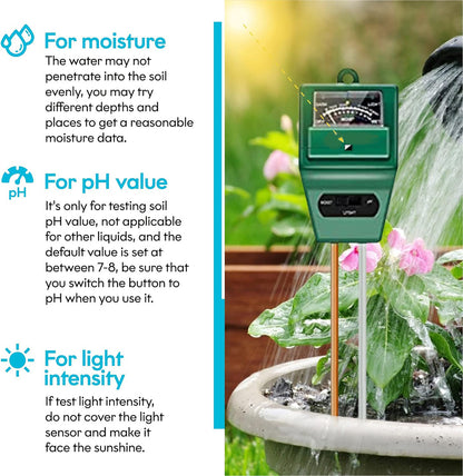 3 in 1 Soil Moisture / PH / Light Meter Plant Flower Test Kit Gardening Tool