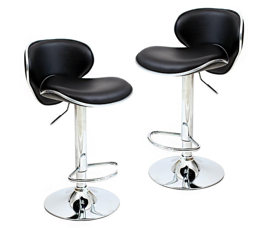 2 x Resort Designer PU Leather Bar Stools (Black - Set of 2)