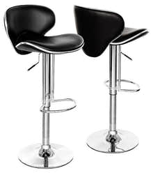 2 x Resort Designer PU Leather Bar Stools (Black - Set of 2)