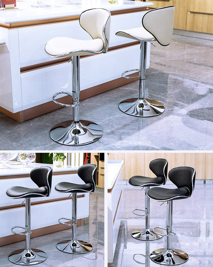 2 x Resort Designer PU Leather Bar Stools (White - Set of 2)