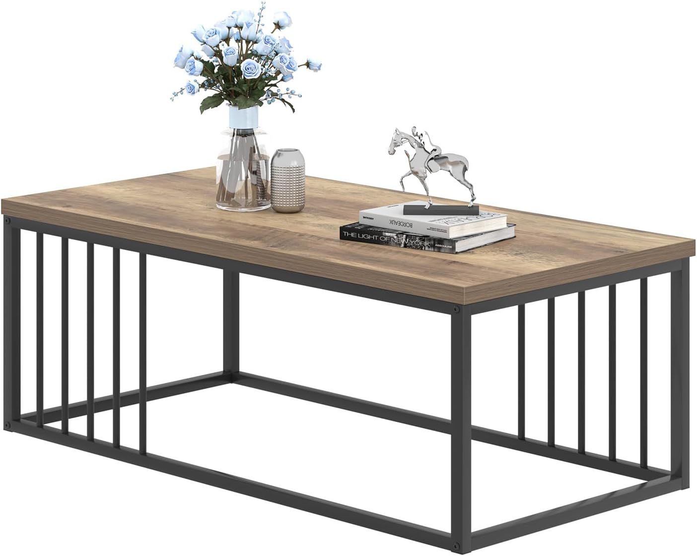 Urban Industrial Modern Wood and Metal Coffee Table Rustic Oak