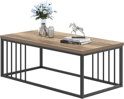 Urban Industrial Modern Wood and Metal Coffee Table Rustic Oak