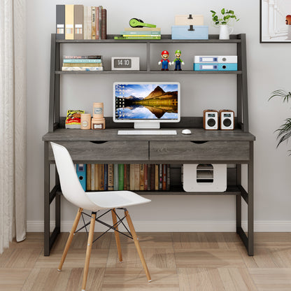 Enterprise Large Computer Desk Workstation with Shelves & Drawers (Driftwood Grey)