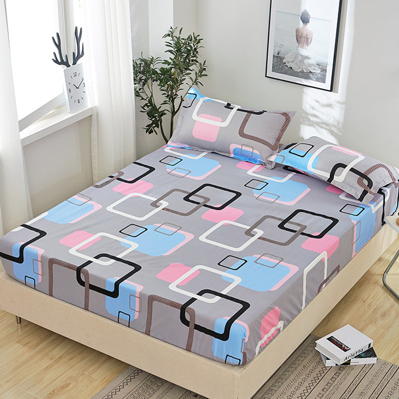 3-Piece Geo Bedding Set Fitted Sheet and Pillowcases - Queen Size 150cm