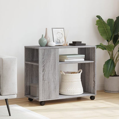 Versatile Sofa Side Table & Magazine Shelf with Casters (Driftwood Grey)