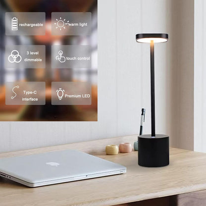 Luxury Designer LED Metal Tall Table Lamp Cordless Touch Sensor Night Light (Black)