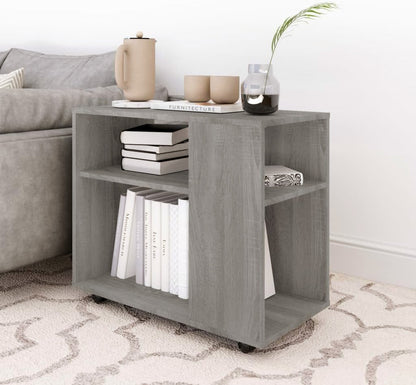 Versatile Sofa Side Table & Magazine Shelf with Casters (Driftwood Grey)