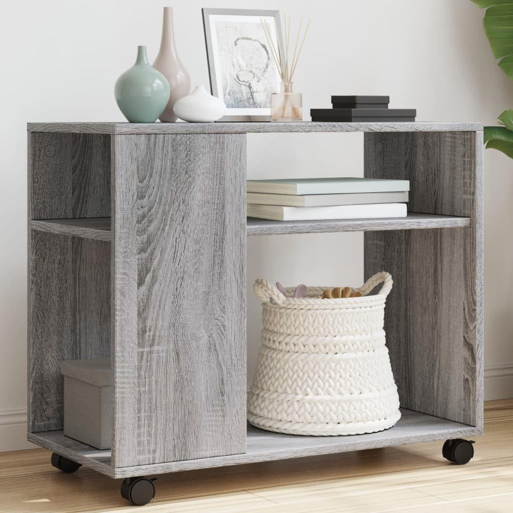 Versatile Sofa Side Table & Magazine Shelf with Casters (Driftwood Grey)