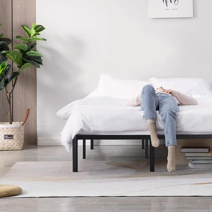 Titan Heavy Duty Metal Platform Bed Base Frame - Double Size, Black Steel