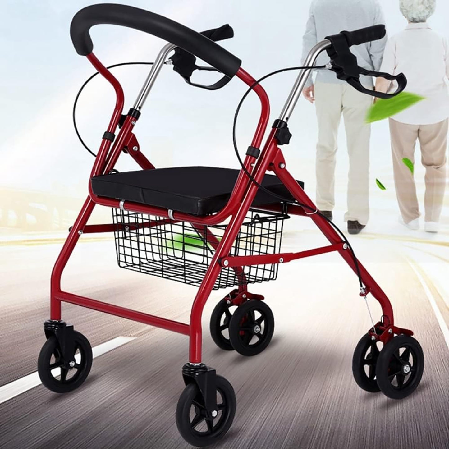 6-Wheel Senior's Foldable Rollator Mobility Walker Walking Frame with Seat