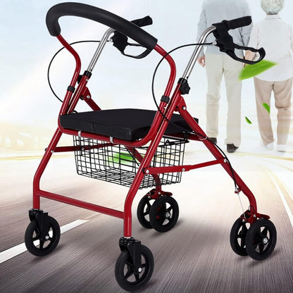 6-Wheel Senior's Foldable Rollator Mobility Walker Walking Frame with Seat