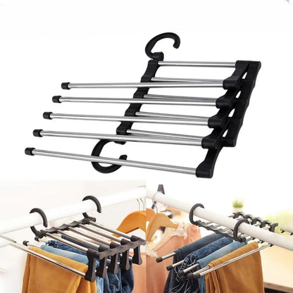 5-in-1 Stainless Steel Retractable Pants Clothes Organizer Hanger Rack