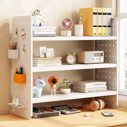 Multifunction Wooden Metal Desktop Bookshelf Pegboard Organizer Rack (White)