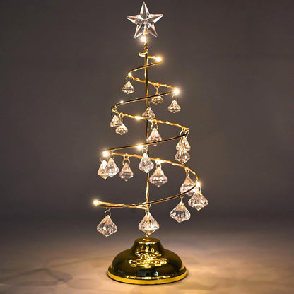 Gold Spiral LED Crystal Christmas Tree Lamp Light - 31cm