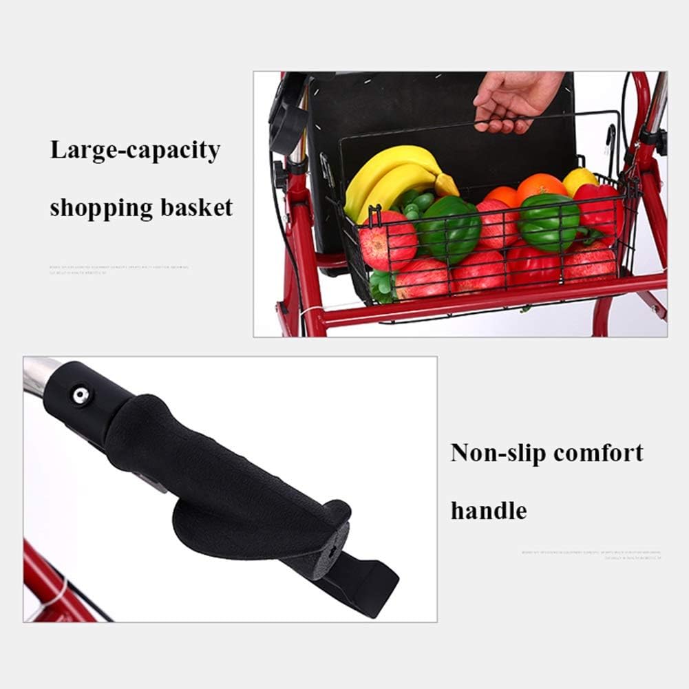 6-Wheel Senior's Foldable Rollator Mobility Walker Walking Frame with Seat