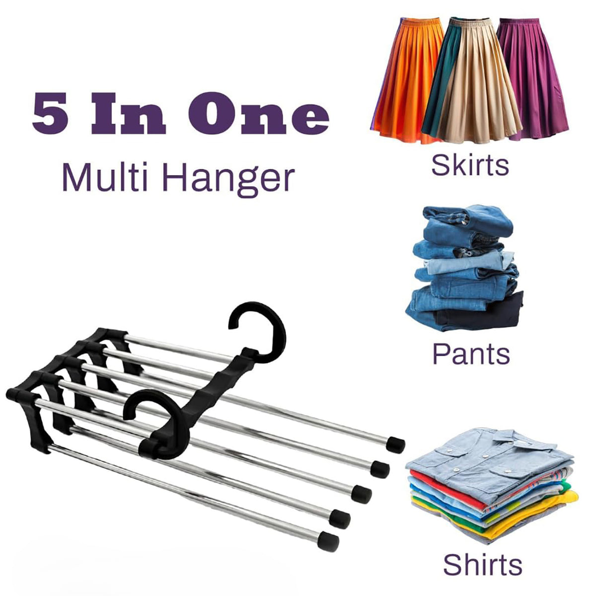 5-in-1 Stainless Steel Retractable Pants Clothes Organizer Hanger Rack