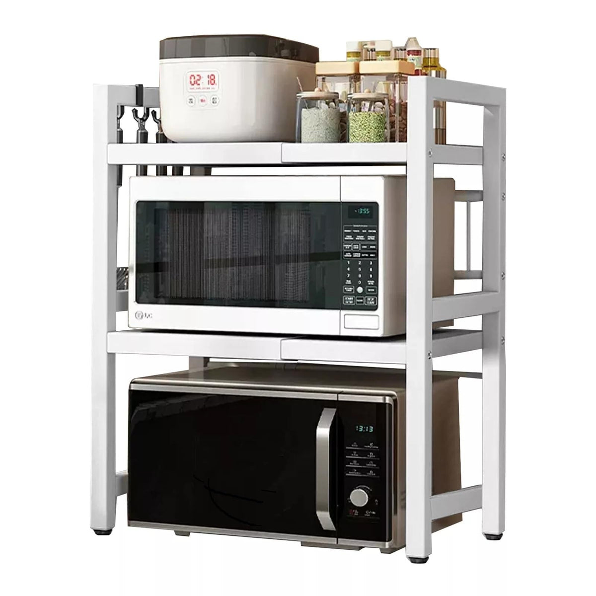 2-Tier Adjustable Multifunction Steel Microwave Oven Rack Stand Kitche