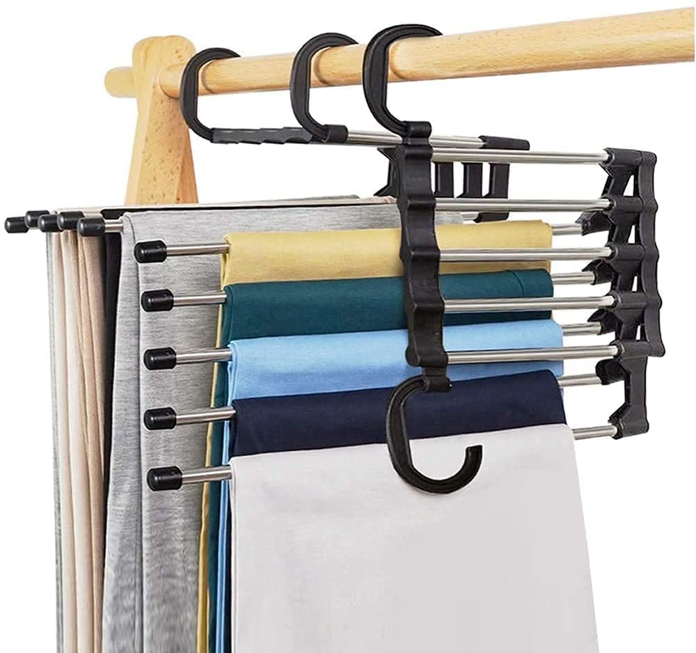 5-in-1 Stainless Steel Retractable Pants Clothes Organizer Hanger Rack