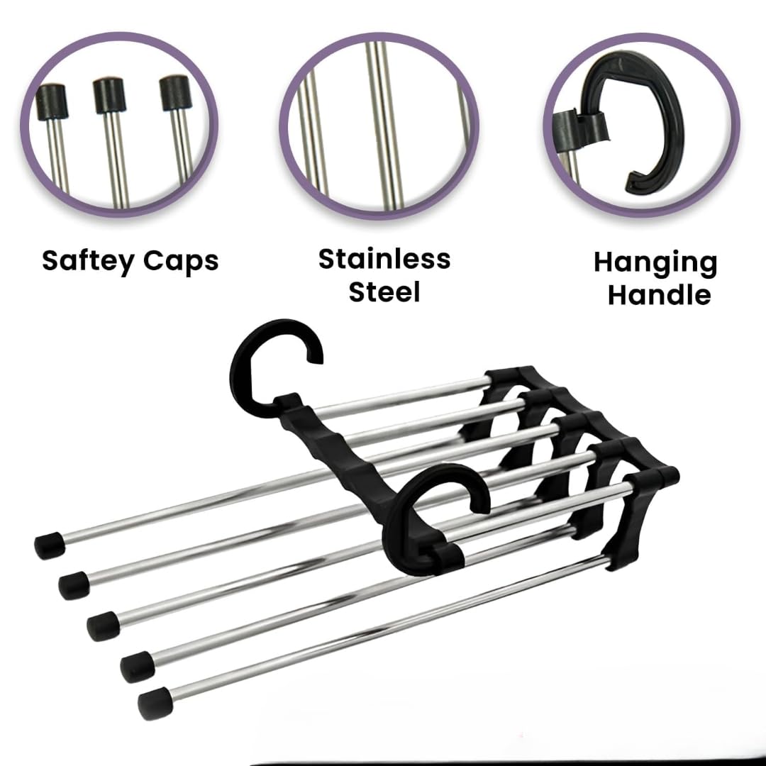 5-in-1 Stainless Steel Retractable Pants Clothes Organizer Hanger Rack