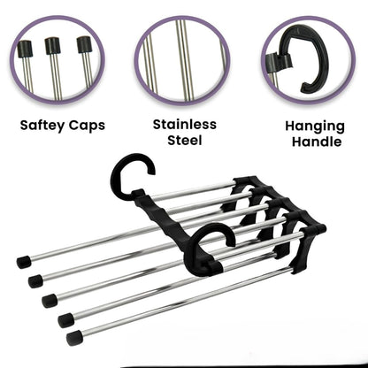 5-in-1 Stainless Steel Retractable Pants Clothes Organizer Hanger Rack