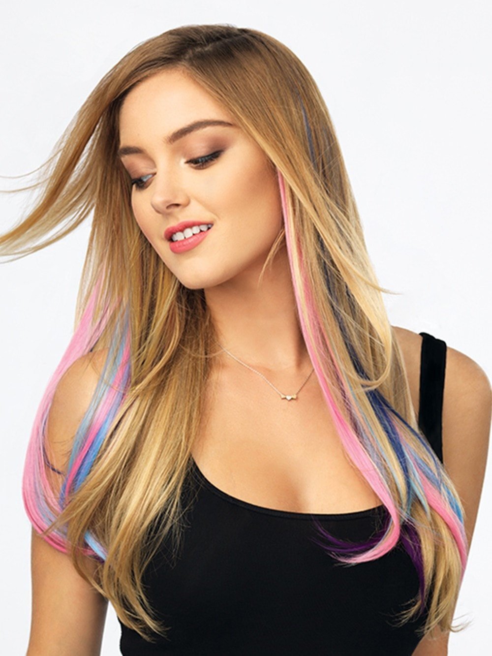 Instant Clip In Hair Extension Highlight (Candy Pink)