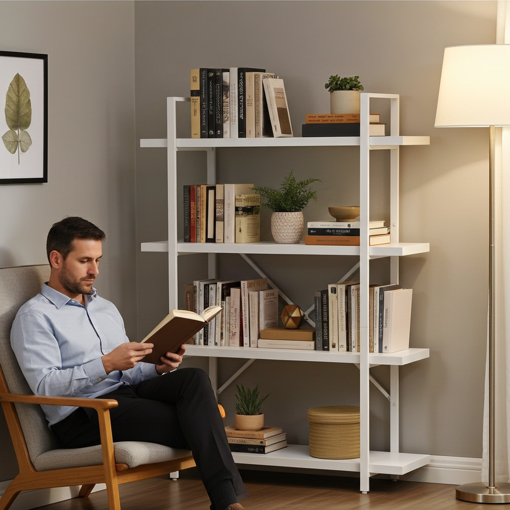 Envision 4-Tier Bookcase Storage Shelf Organizer (White)