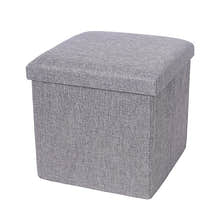 Multifunction Linen Ottoman Folding Storage Stool (Grey)