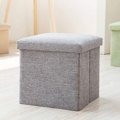 Multifunction Linen Ottoman Folding Storage Stool (Grey)