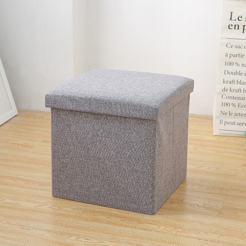 Multifunction Linen Ottoman Folding Storage Stool (Grey)