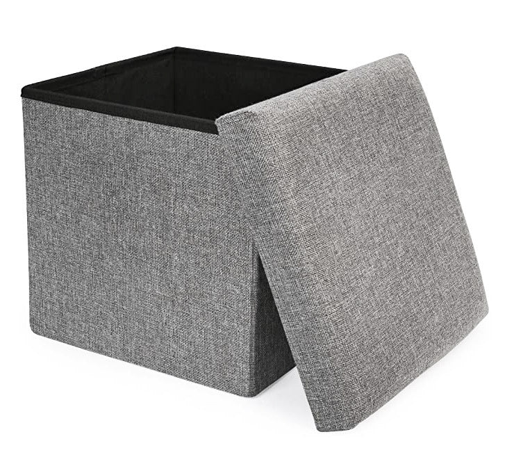 Multifunction Linen Ottoman Folding Storage Stool (Grey)