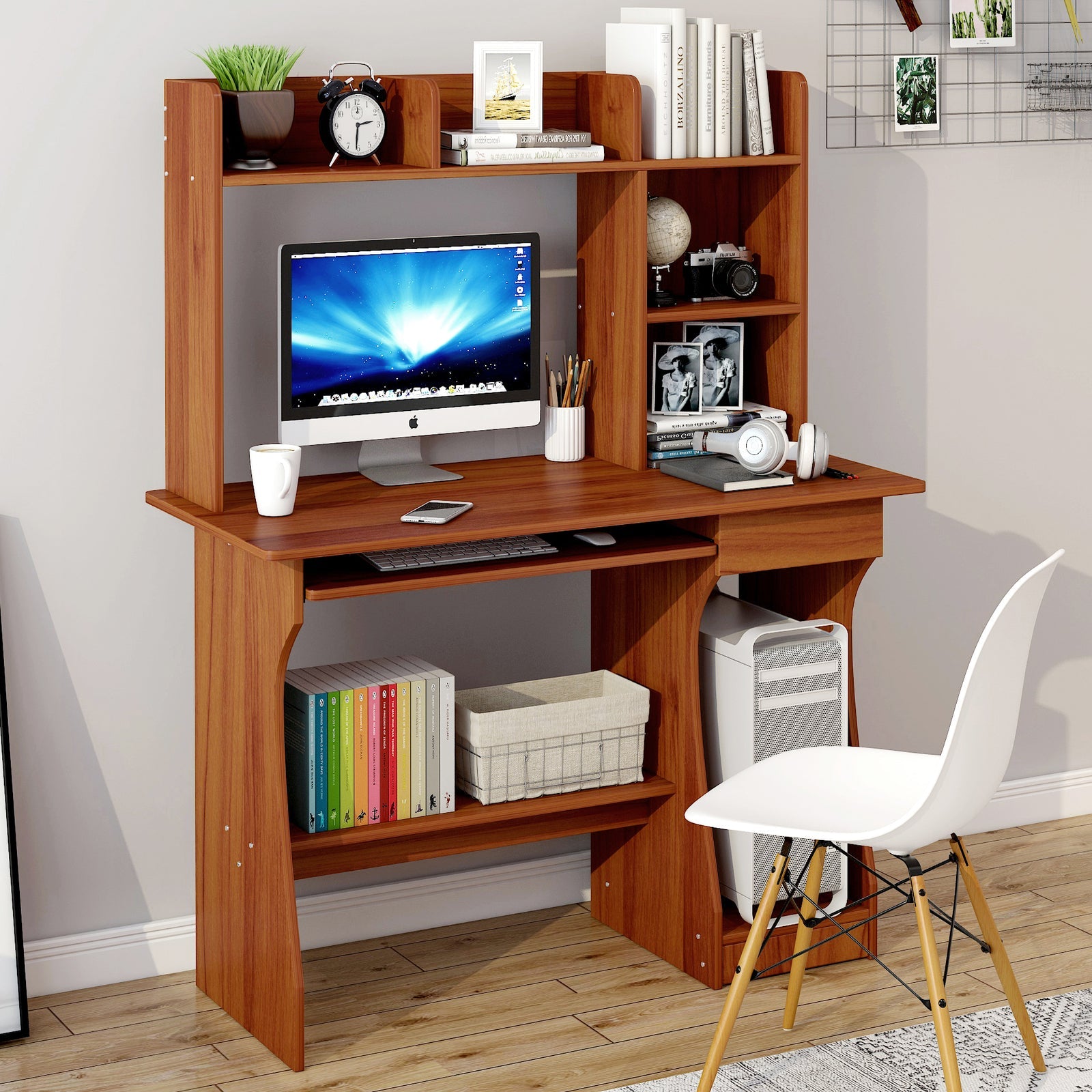 Elite Computer Desk Table with Shelf & Drawer Office Furniture (Walnut