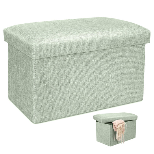 Large Capacity Multipurpose Foldable Linen Storage Ottoman Footrest Stool (Sage)