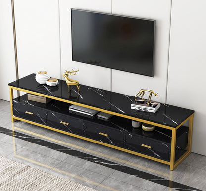 3-Piece Set Synergy Luxury Marble Look Coffee Table, TV Cabinet & Side Table (Black)