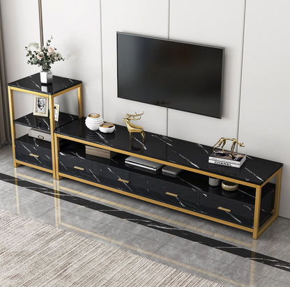 3-Piece Set Synergy Luxury Marble Look Coffee Table, TV Cabinet & Side Table (Black)