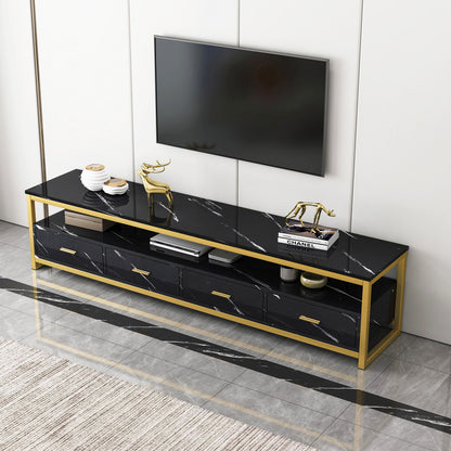 3-Piece Set Synergy Luxury Marble Look Coffee Table, TV Cabinet & Side Table (Black)