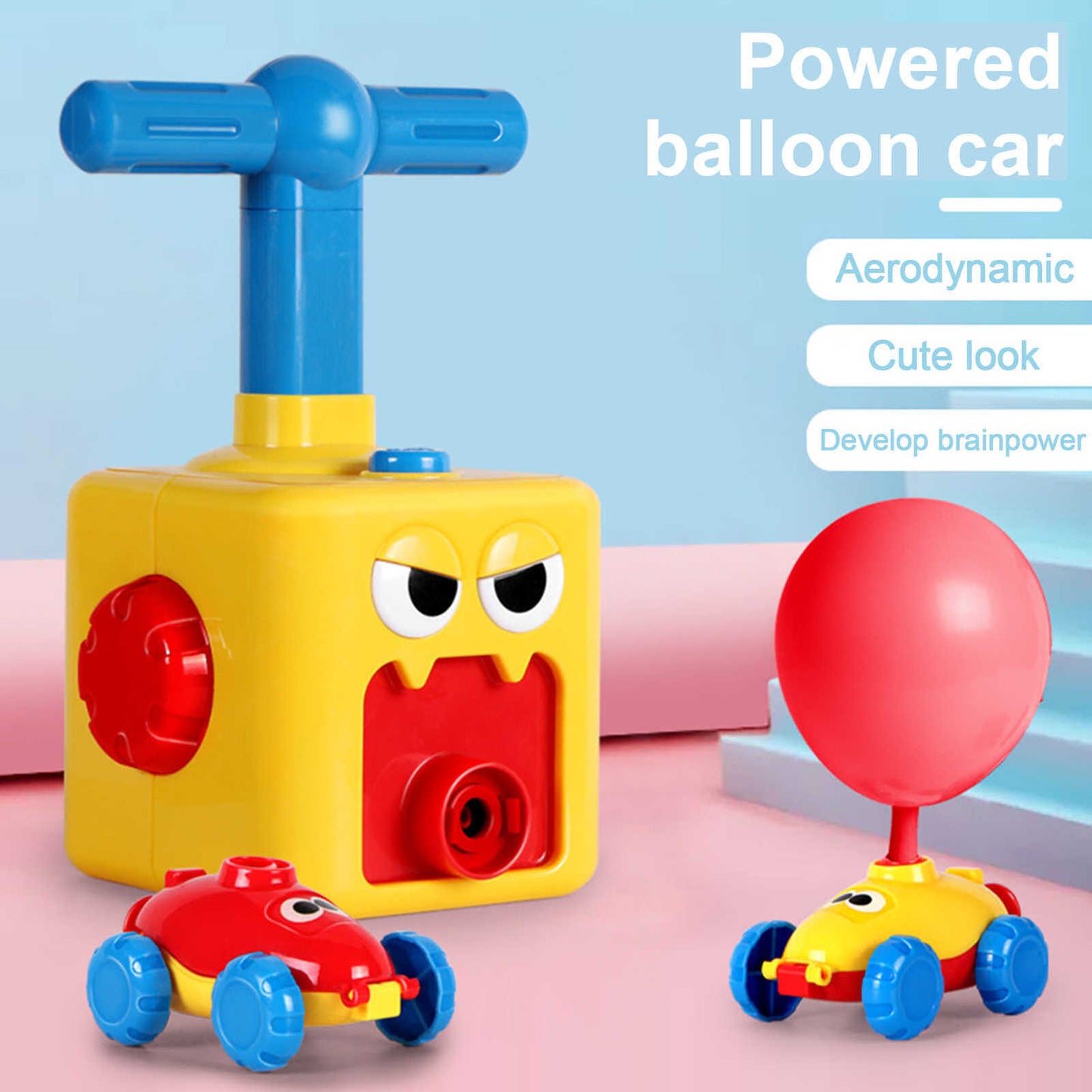 Balloon Powered Car Launcher Toy Set with 12 Balloons