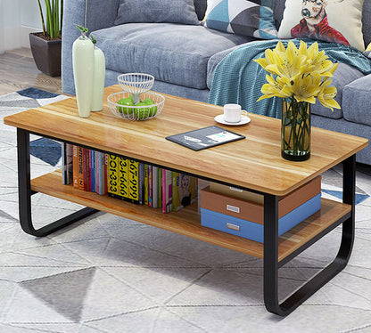 Elegance Wood & Steel Coffee Table with Shelf (Black and Oak)