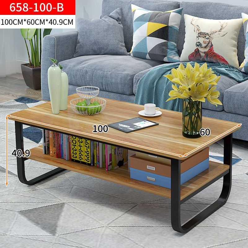 Elegance Wood & Steel Coffee Table with Shelf (Black and Oak)