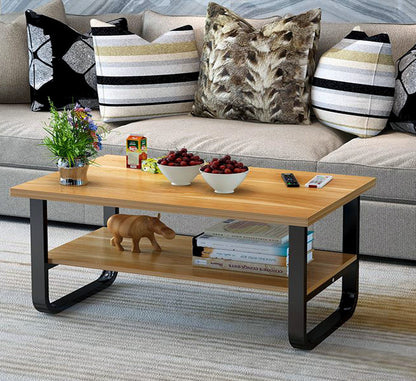 Elegance Wood & Steel Coffee Table with Shelf (Black and Oak)