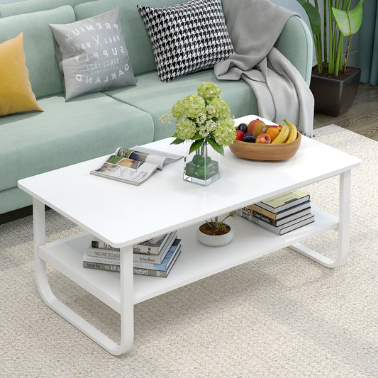 Elegance Wood & Steel Coffee Table with Shelf (White)