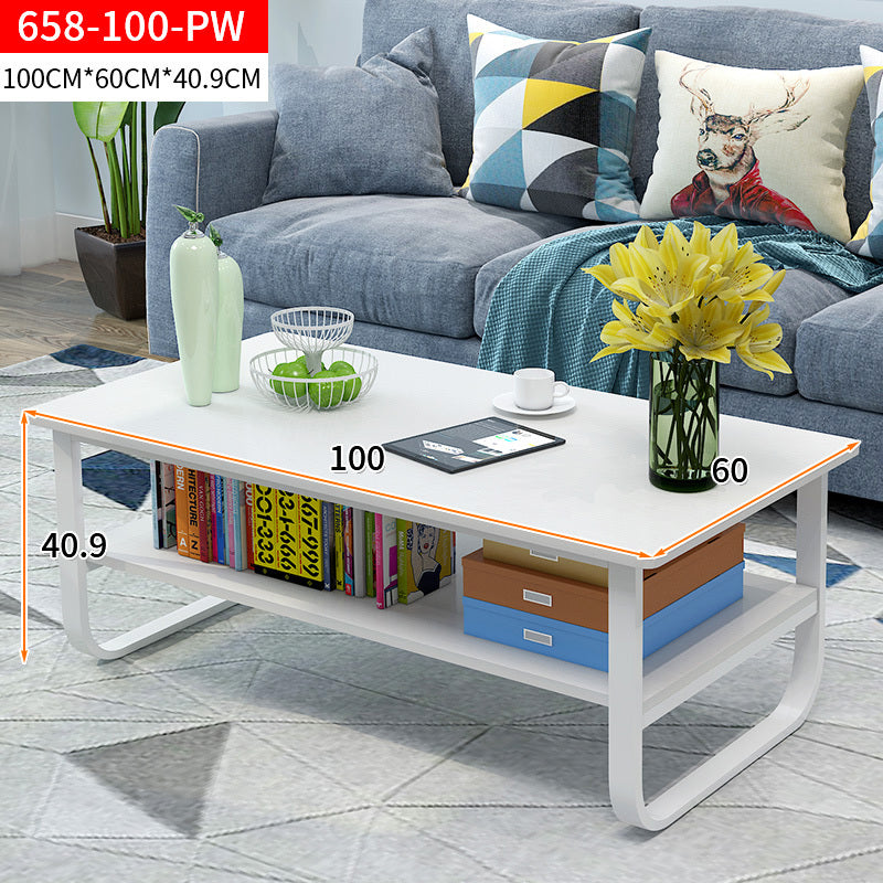 Elegance Wood & Steel Coffee Table with Shelf (White)