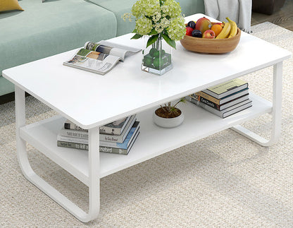 Elegance Wood & Steel Coffee Table with Shelf (White)