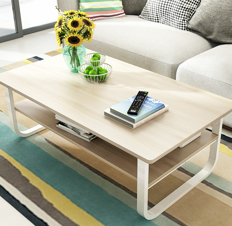 Elegance Wood & Steel Coffee Table with Shelf (White Oak)