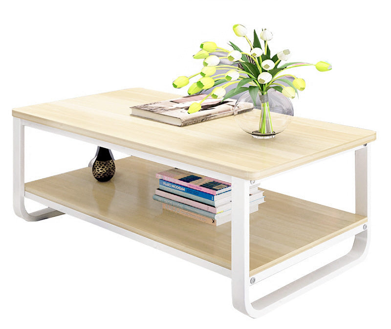 Elegance Wood & Steel Coffee Table with Shelf (White Oak)