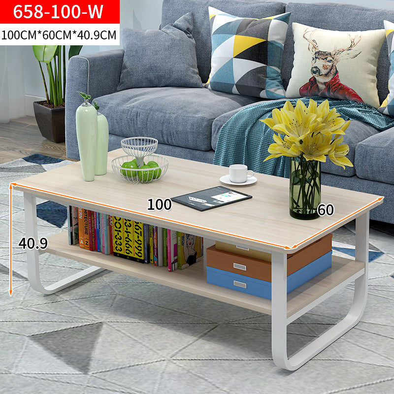 Elegance Wood & Steel Coffee Table with Shelf (White Oak)