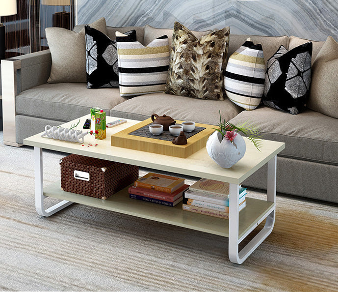 Elegance Wood & Steel Coffee Table with Shelf (White Oak)