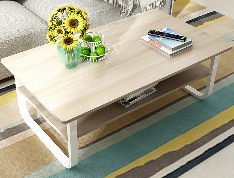 Elegance Wood & Steel Coffee Table with Shelf (White Oak)