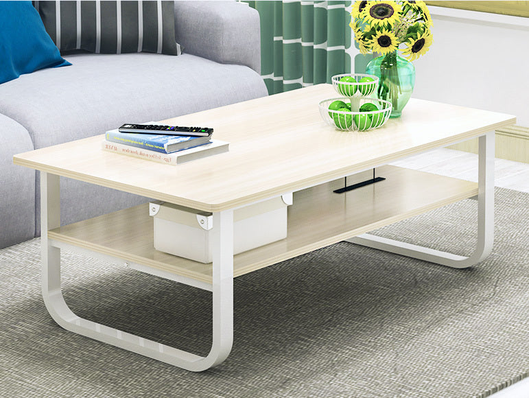 Elegance Wood & Steel Coffee Table with Shelf (White Oak)