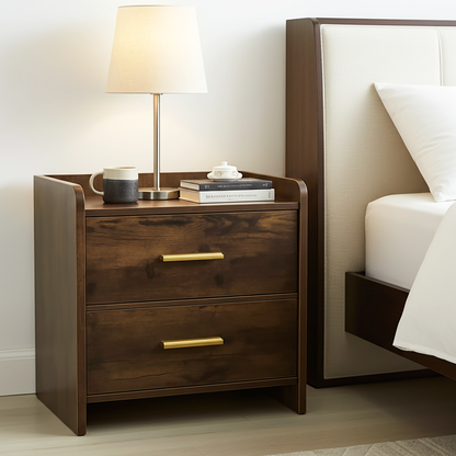 Serene 2-Drawer Bedside Table Nightstand (Rustic Wood)